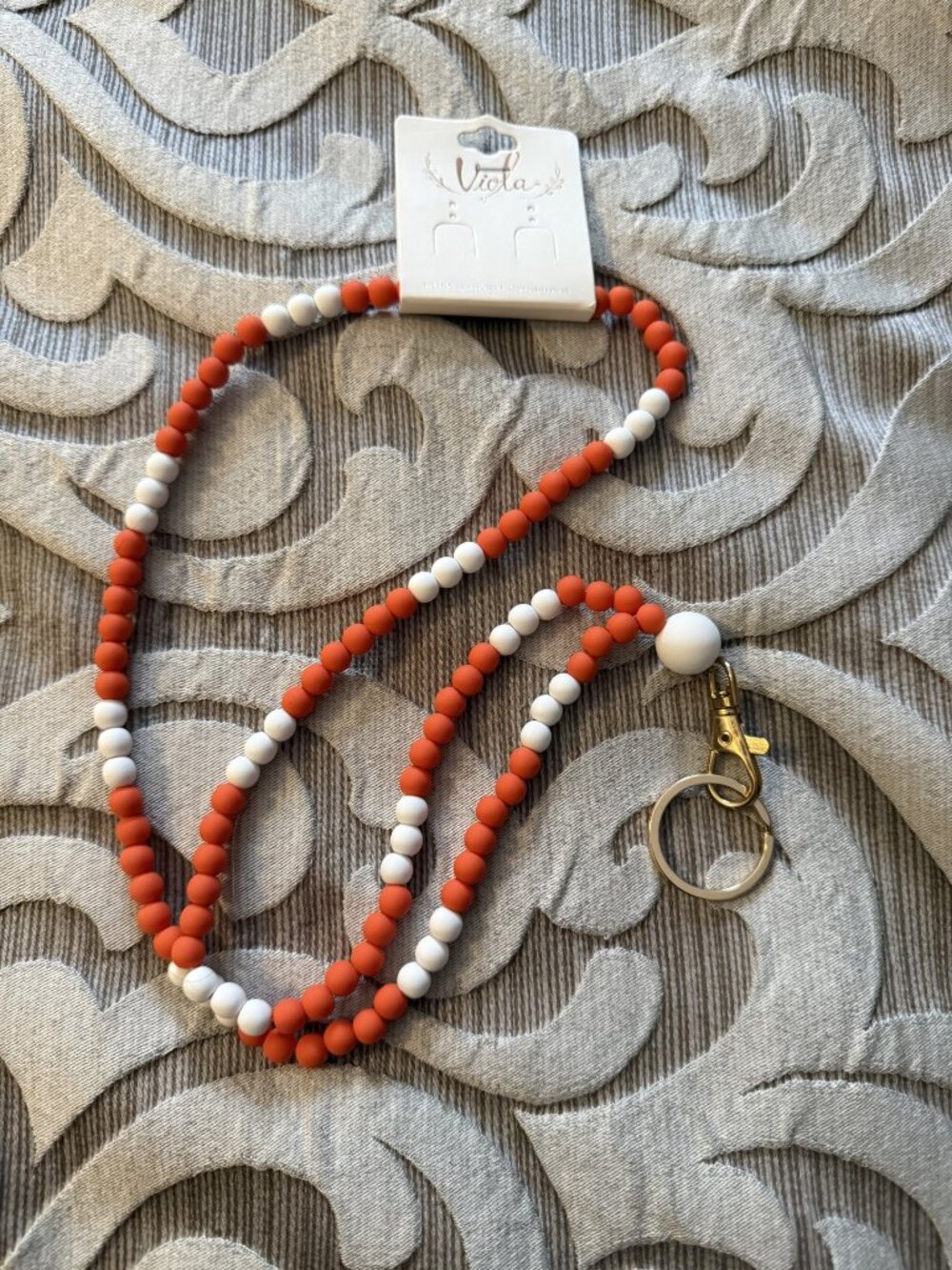 Beaded Lanyard Orange White Colored Silicone Beads Gold Hardware Tennessee Vols